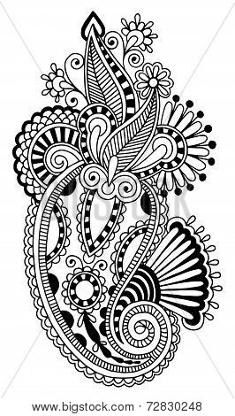 black line art ornate flower design, ukrainian ethnic style, aut