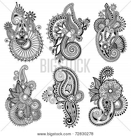 black line art ornate flower design collection, ukrainian ethnic