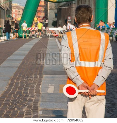 Traffic Warden With Paddle