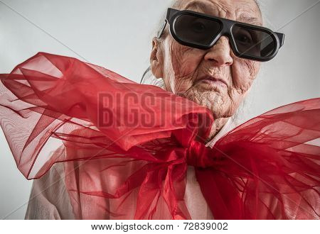 Very Old Lady With A Red Bow