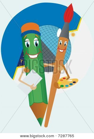 鉛筆とブラシ。