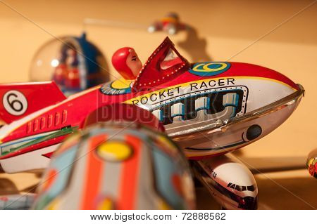 Vintage Tinplate Toys On Display At Homi, Home International Show In Milan, Italy