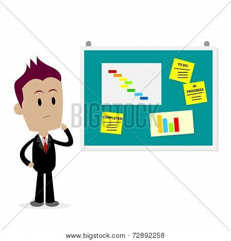 Man Looking At Office Bulletin Board