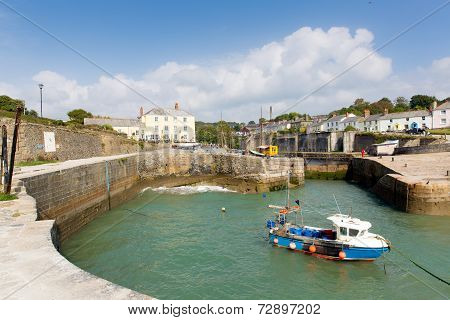 Charlestown harbour near St Austell Cornwall England UK in late summer with blue sky and sea
