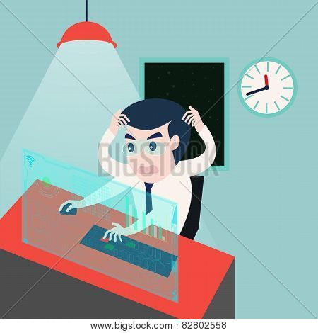 businessman working on computer problem