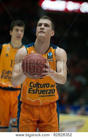 VALENCIA, SPAIN - FEBRUARY 11: Nedovic during Eurocup match between Valencia Basket Club and Lokomotiv Kuban Krasnodar at Fonteta Stadium on February 11, 2014 in Valencia, Spain