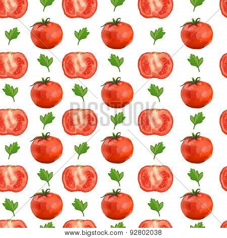 Seamless pattern with tomatoes and parsley. Vector.