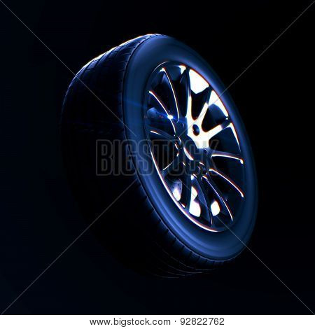 Car Tire With Depth Of Field Blur On Black Background