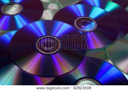 Closeup Image Of Dvds And Cds