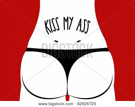 Kiss my ass. Girl in swimsuit back. Ass women. Vector illustration