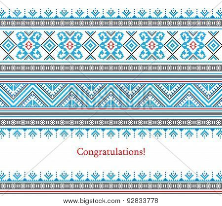 Greeting Card With Ethnic Ornament Pattern In Different Colors