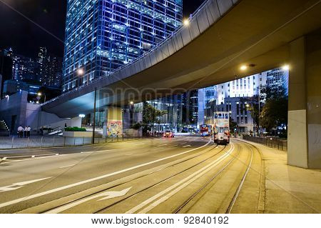 HONG KONG - JUNE 03, 2015: double-decker tram on street of HK. Hong Kong Tramways is a tram system in Hong Kong, being one of the earliest forms of public transport in the metropolis.
