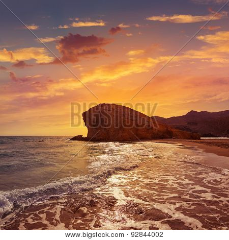 Almeria Playa del Monsul beach sunset at Cabo de Gata in Spain