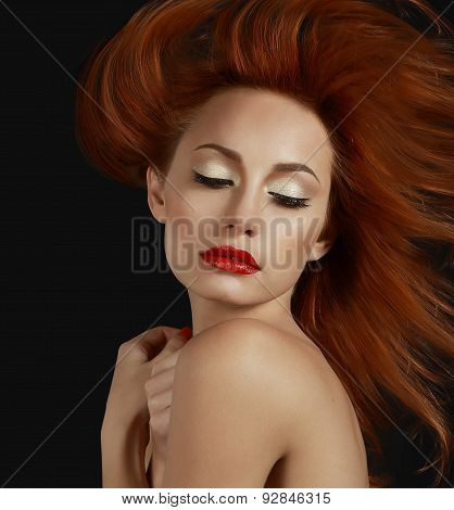 Desirable Redhead Woman With Red Lips