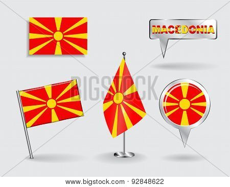 Set of Macedonian pin, icon and map pointer flags. Vector