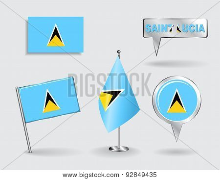 Set of Saint Lucia pin, icon and map pointer flags. Vector