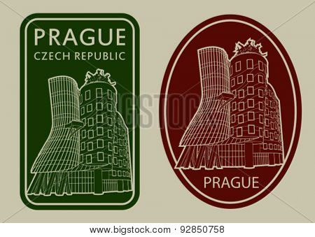 Prague Czech Republic Dancing House Labels