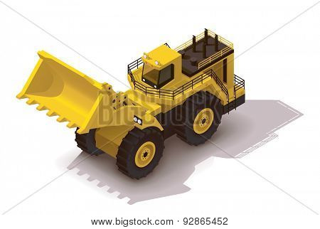 Isometric icon representing heavy yellow wheel loader
