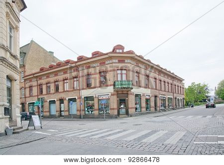 City view with street and old buildings