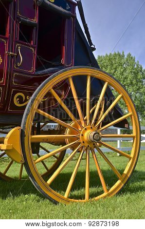 Wooden wheel of a stagecoach