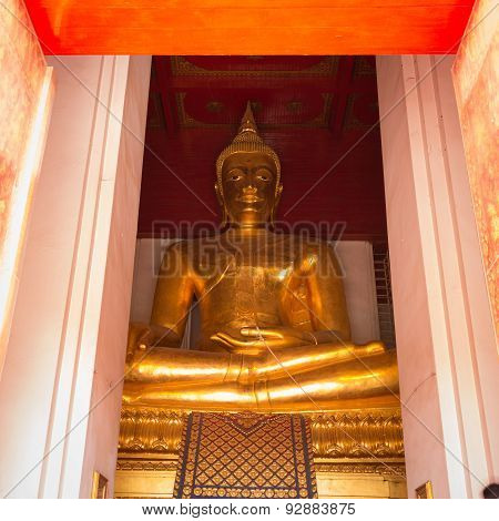 Golden Color Buddha Statue In The Temple
