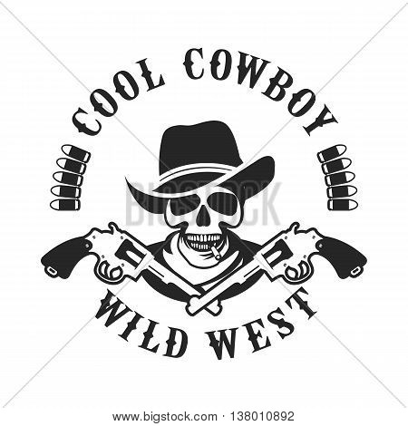 vector illustration of a skull wearing a hat in a retro style with the Colts mascot weapons black and white