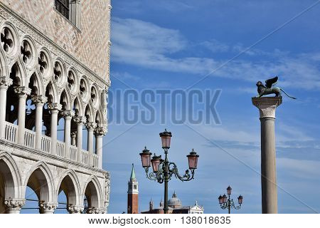 St Mark Square in Venice with famous monuments
