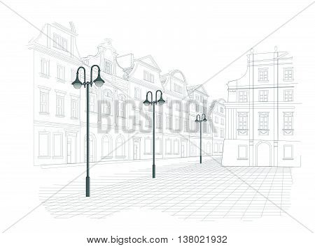 Sketch of old town square in Poland