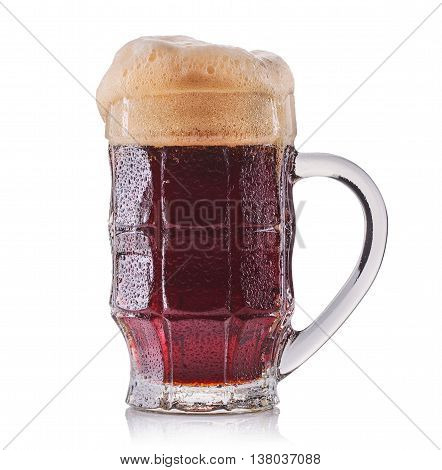 Frosty glass of light beer isolated on a white background.