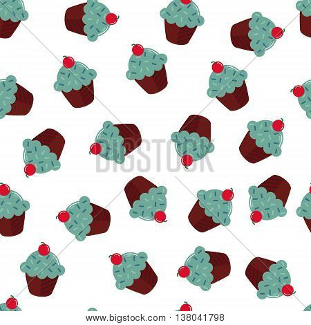 Seamless texture with chokolate cupcakes on white background. EPS10