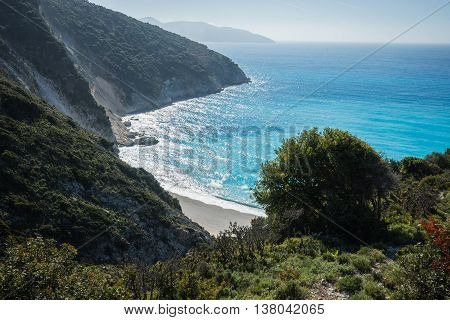 Picturesque Mirtos Beach On The Island Of Kefalonia, Greece
