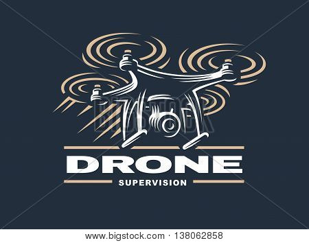 Drone logo design, emblem on a dark background