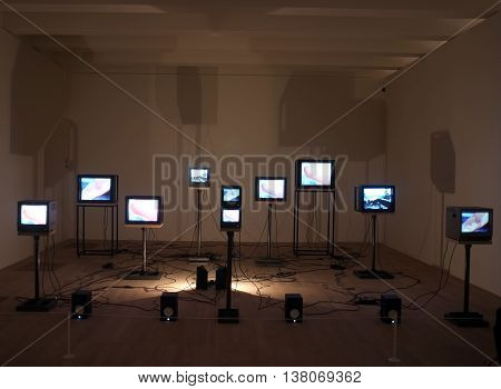 Video art installation in New Tate Gallery building in London
