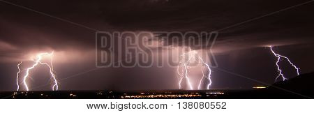 Composite lightning strike panorama over White Sands Missile Range, New Mexico.
