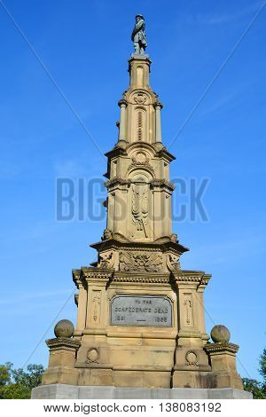 SAVANNAH GEORGIA USA 06 29 2016: Confederate monuments stands in Savannah Forsyth Park, where her soldiers drilled before marching off to war. This impressive monument honored local Civil War veterans