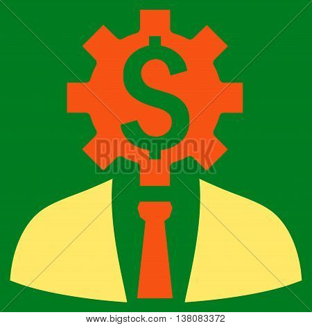 Office Worker vector icon. Style is bicolor flat symbol, orange and yellow colors, green background.