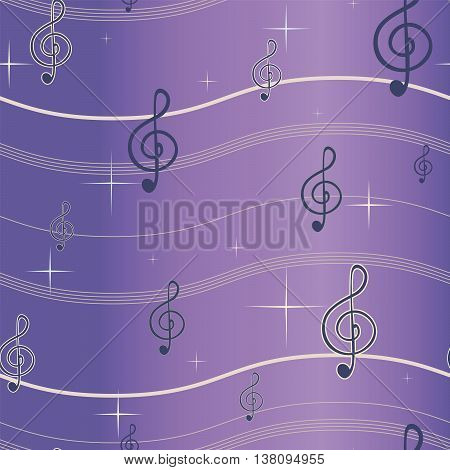 Treble clef on a purple background. EPS 8 vector