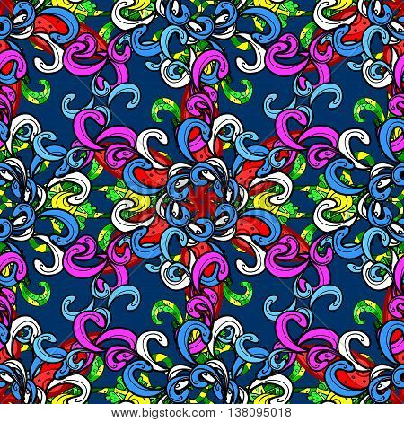 Vector vivid seamless abstract hand drawn pattern with plants.
