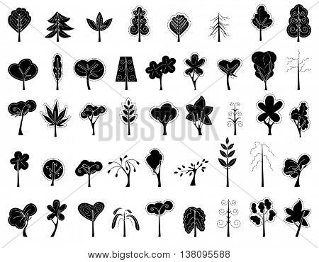 Set with trees.  Black and white.