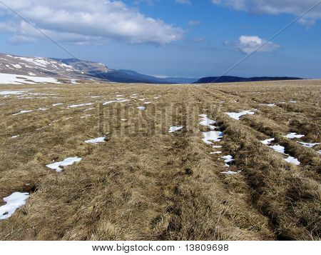 montagna e prati giallo