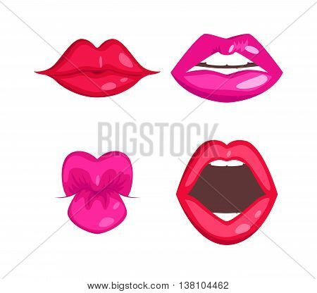 Female lips isolated on white background. Passion makeup mouth. Set woman lips romance cosmetic sensuality desire. Set of mouth smile woman red sexy woman lips isolated shape romantic print emotions