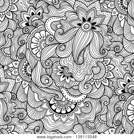 Decorative natural background. Zen-tagle style and mehndi style.