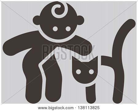 Kids activities icon - a child and a cat in the petting zoo