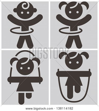 Kids activities icons set - set of playing chid icons