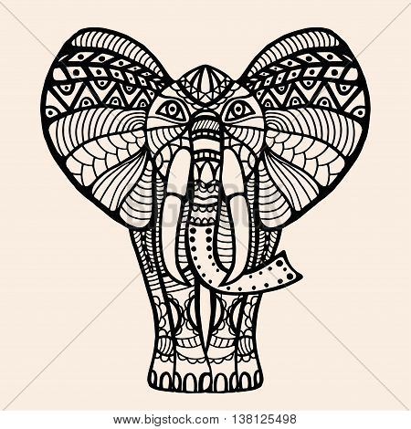 vector hand-drawn Henna mehndi tattoo doodle with decorated Indian Elephant