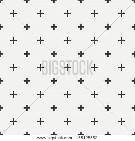 Hand drawn geometric seamless ink pattern with brush strokes. Wrapping paper. Abstract vector background. Brush strokes. Texture with crosses or pluses. Dry brush. Rough edges ink illustration.
