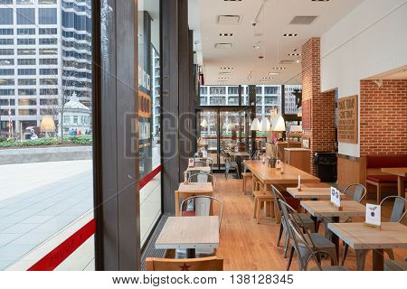CHICAGO, IL - CIRCA MARCH, 2016: inside of Pret a Manger. Pret a Manger is a sandwich shop chain based in the United Kingdom