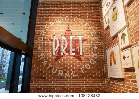 CHICAGO, IL - CIRCA MARCH, 2016: inside of Pret a Manger. Pret a Manger is a sandwich shop chain based in the United Kingdom