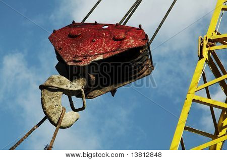 Red crane on blue background
