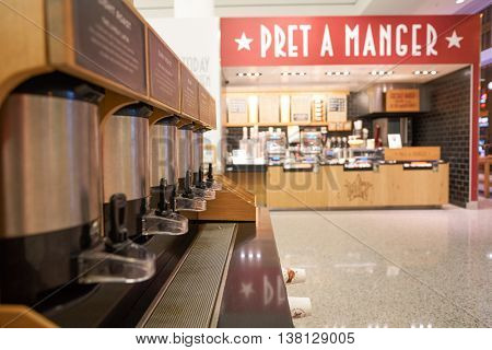 CHICAGO, IL - CIRCA MARCH, 2016: interior of Pret a Manger. Pret a Manger is a sandwich shop chain based in the United Kingdom